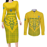 Custom Rwanda Football Couples Matching Long Sleeve Bodycon Dress and Long Sleeve Button Shirt Amavubi Oyeee!