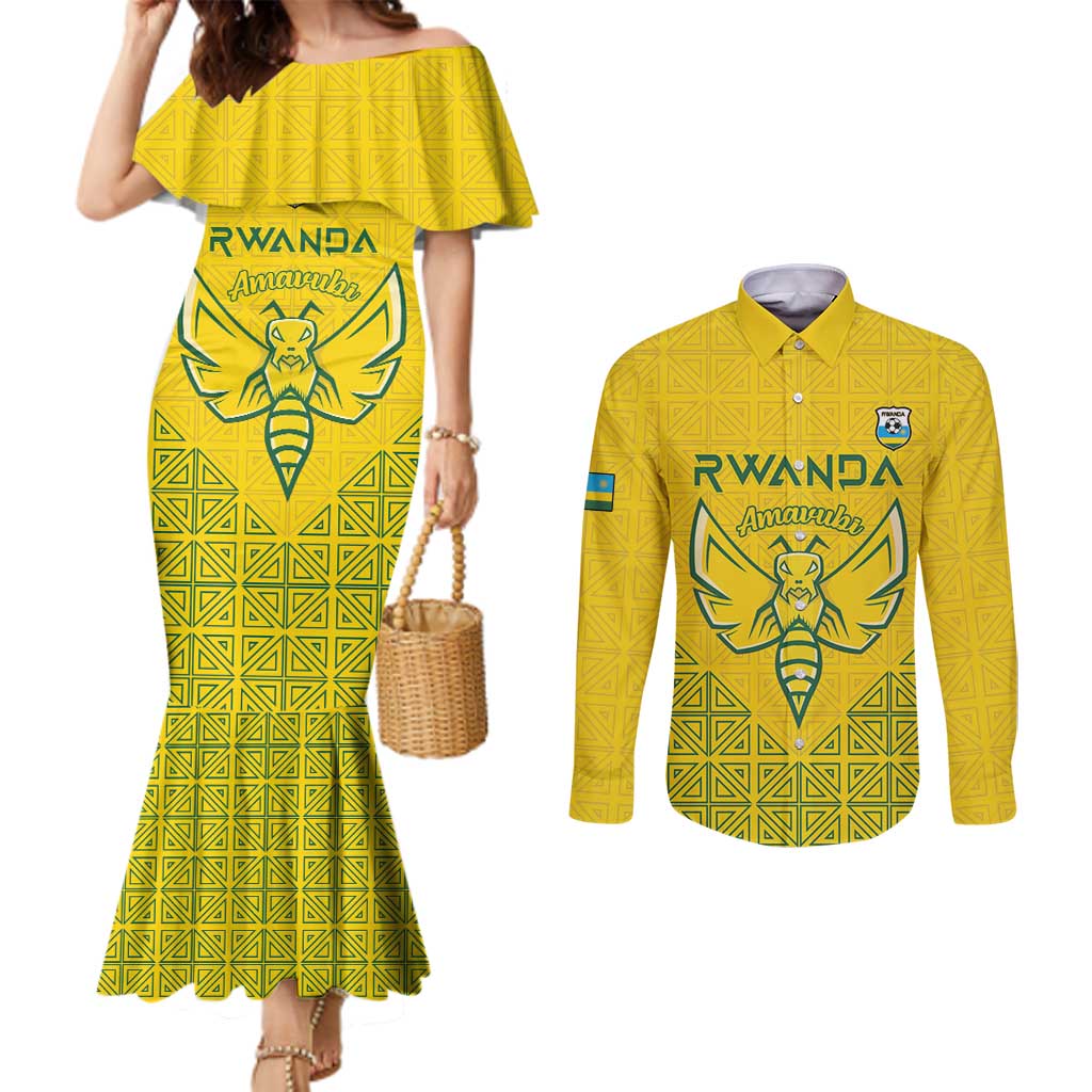 Custom Rwanda Football Couples Matching Mermaid Dress and Long Sleeve Button Shirt Amavubi Oyeee!
