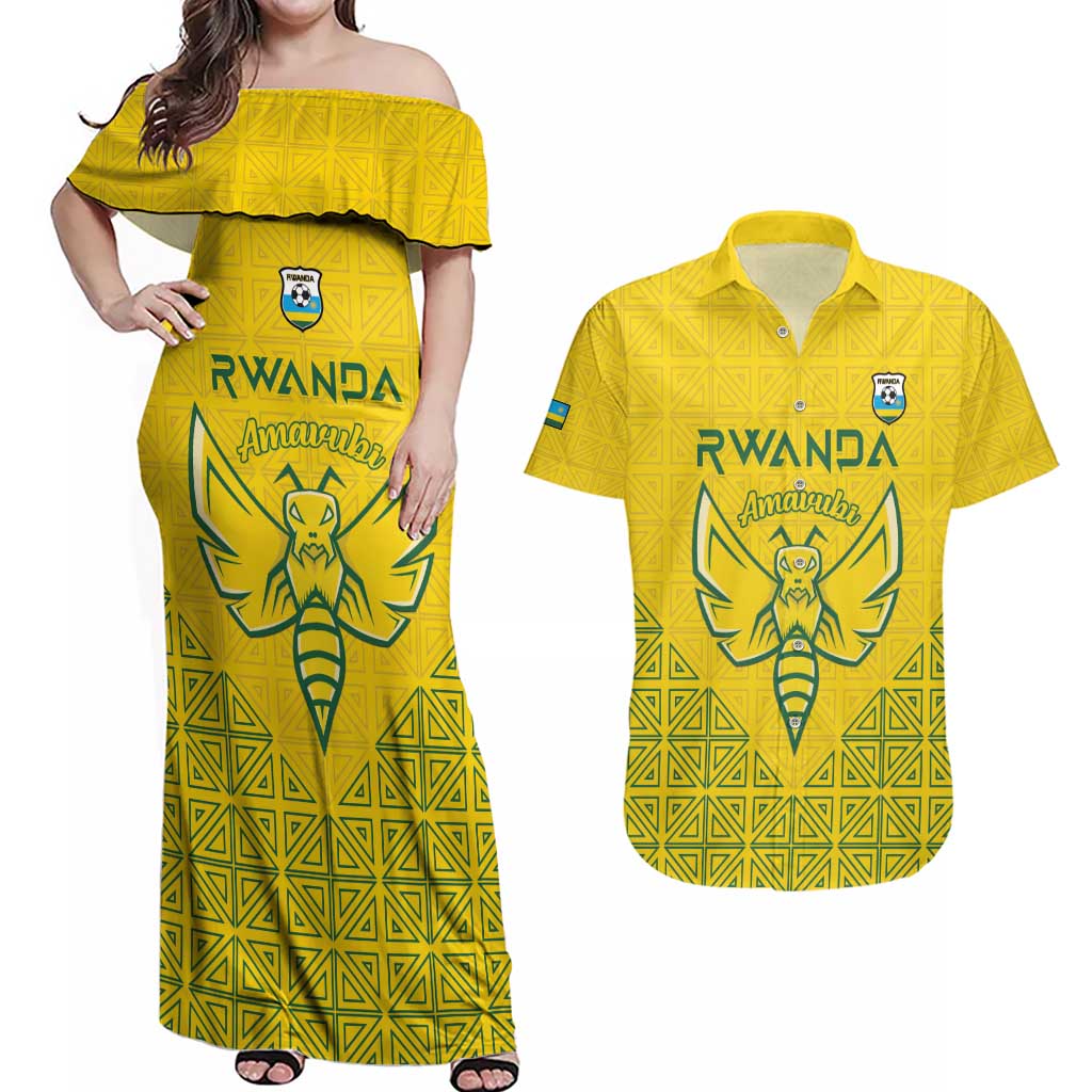 Custom Rwanda Football Couples Matching Off Shoulder Maxi Dress and Hawaiian Shirt Amavubi Oyeee!
