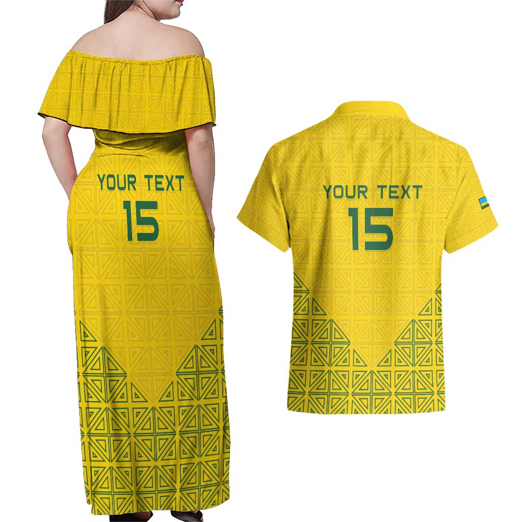 Custom Rwanda Football Couples Matching Off Shoulder Maxi Dress and Hawaiian Shirt Amavubi Oyeee!