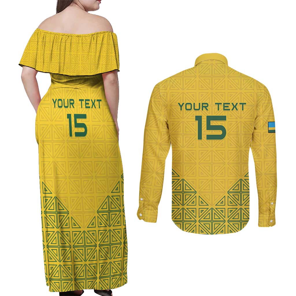 Custom Rwanda Football Couples Matching Off Shoulder Maxi Dress and Long Sleeve Button Shirt Amavubi Oyeee!