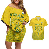 Custom Rwanda Football Couples Matching Off Shoulder Short Dress and Hawaiian Shirt Amavubi Oyeee!