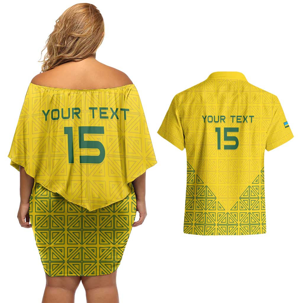 Custom Rwanda Football Couples Matching Off Shoulder Short Dress and Hawaiian Shirt Amavubi Oyeee!