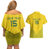 Custom Rwanda Football Couples Matching Off Shoulder Short Dress and Hawaiian Shirt Amavubi Oyeee!