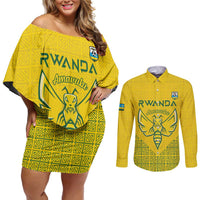 Custom Rwanda Football Couples Matching Off Shoulder Short Dress and Long Sleeve Button Shirt Amavubi Oyeee!