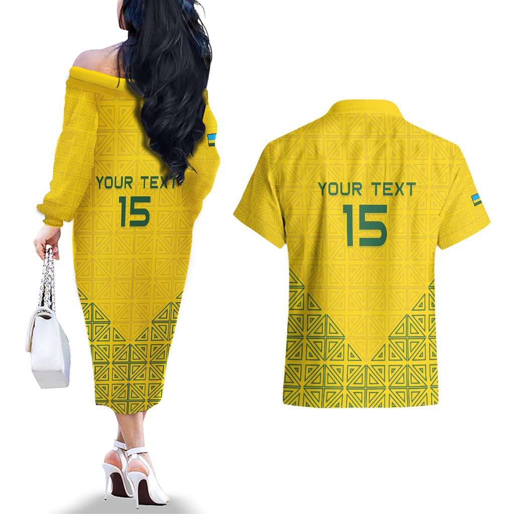 Custom Rwanda Football Couples Matching Off The Shoulder Long Sleeve Dress and Hawaiian Shirt Amavubi Oyeee!