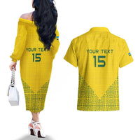 Custom Rwanda Football Couples Matching Off The Shoulder Long Sleeve Dress and Hawaiian Shirt Amavubi Oyeee!