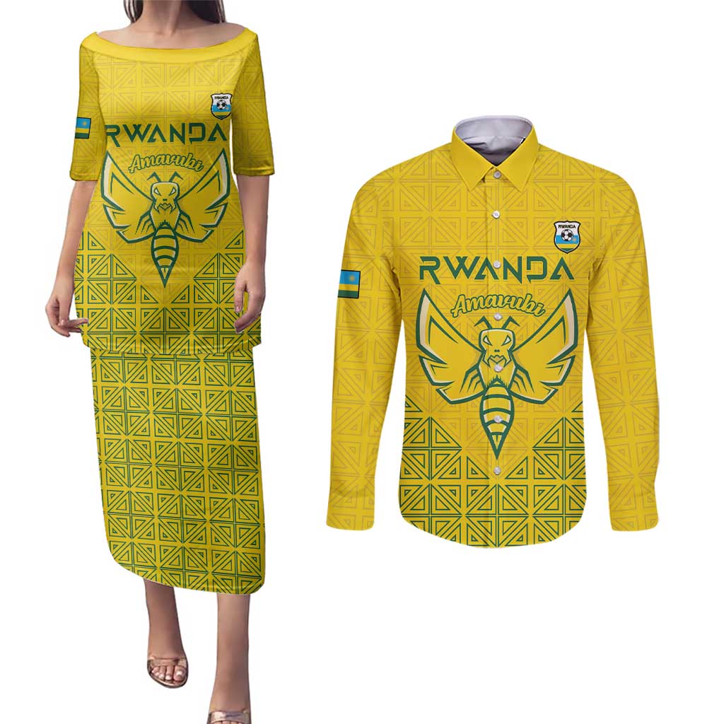 Custom Rwanda Football Couples Matching Puletasi and Long Sleeve Button Shirt Amavubi Oyeee!