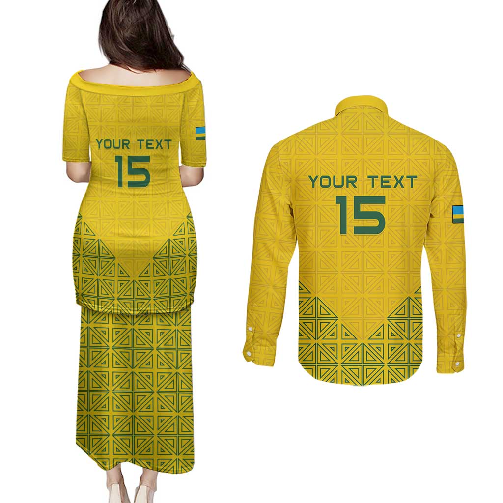 Custom Rwanda Football Couples Matching Puletasi and Long Sleeve Button Shirt Amavubi Oyeee!