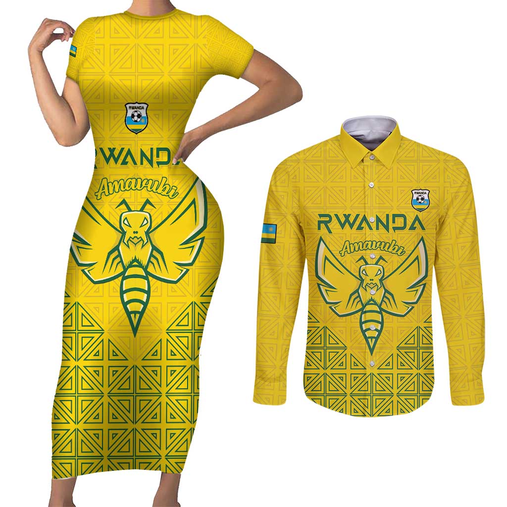 Custom Rwanda Football Couples Matching Short Sleeve Bodycon Dress and Long Sleeve Button Shirt Amavubi Oyeee!