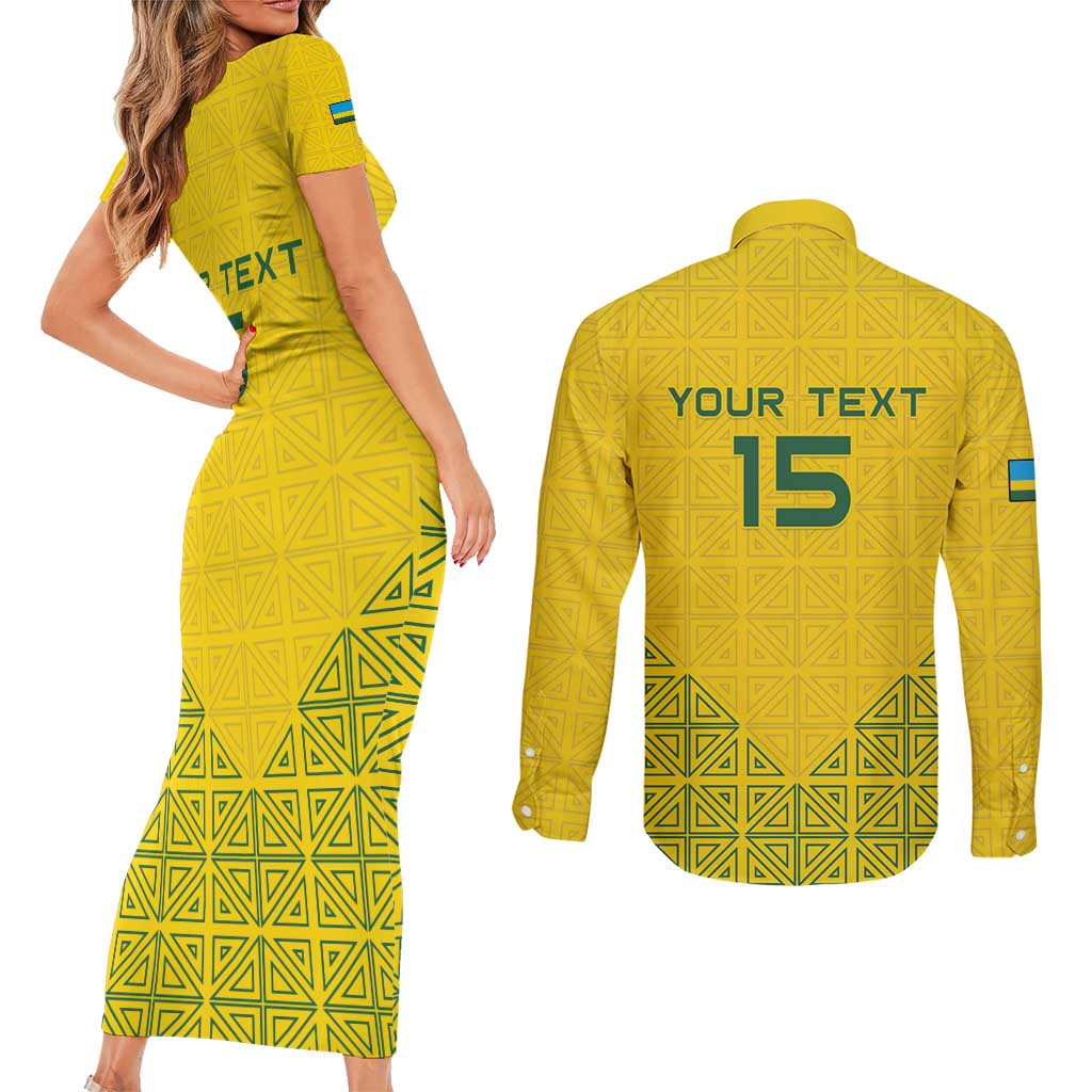 Custom Rwanda Football Couples Matching Short Sleeve Bodycon Dress and Long Sleeve Button Shirt Amavubi Oyeee!
