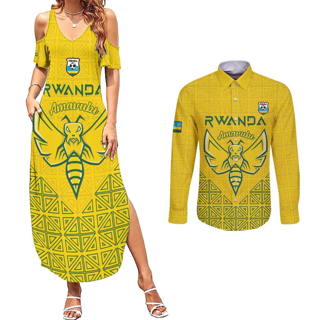 Custom Rwanda Football Couples Matching Summer Maxi Dress and Long Sleeve Button Shirt Amavubi Oyeee!