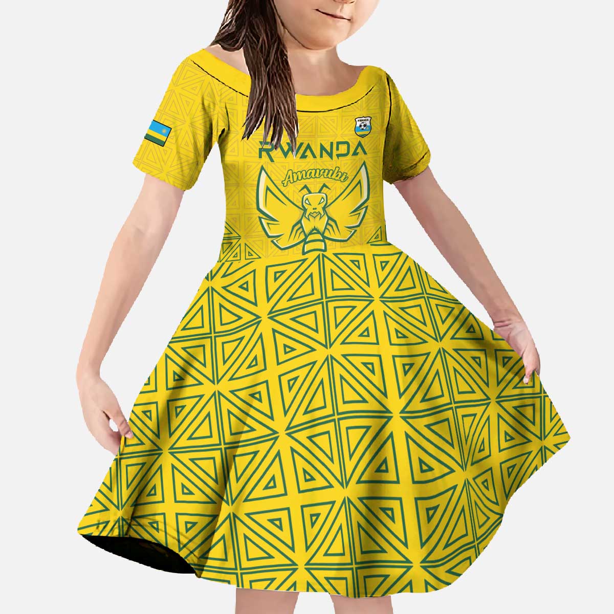 Custom Rwanda Football Family Matching Off The Shoulder Long Sleeve Dress and Hawaiian Shirt Amavubi Oyeee!