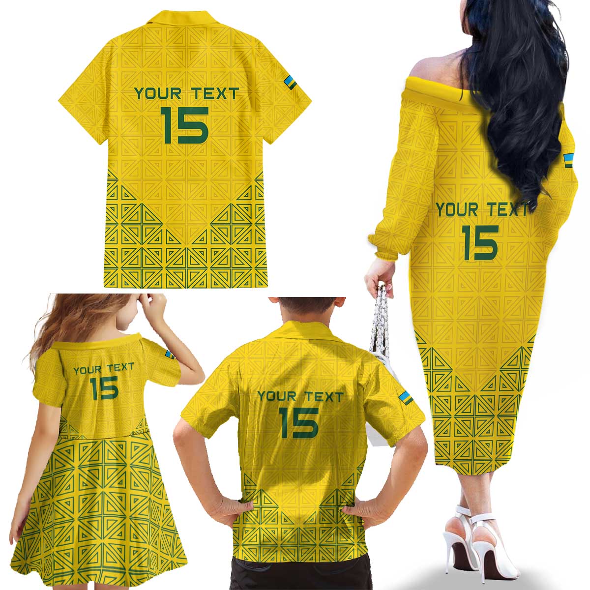 Custom Rwanda Football Family Matching Off The Shoulder Long Sleeve Dress and Hawaiian Shirt Amavubi Oyeee!