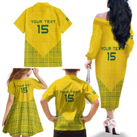 Custom Rwanda Football Family Matching Off The Shoulder Long Sleeve Dress and Hawaiian Shirt Amavubi Oyeee!