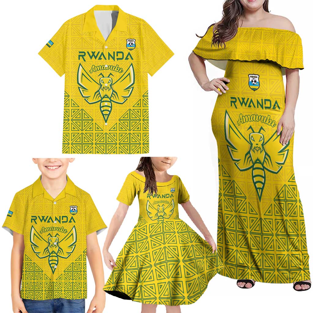 Custom Rwanda Football Family Matching Off Shoulder Maxi Dress and Hawaiian Shirt Amavubi Oyeee!