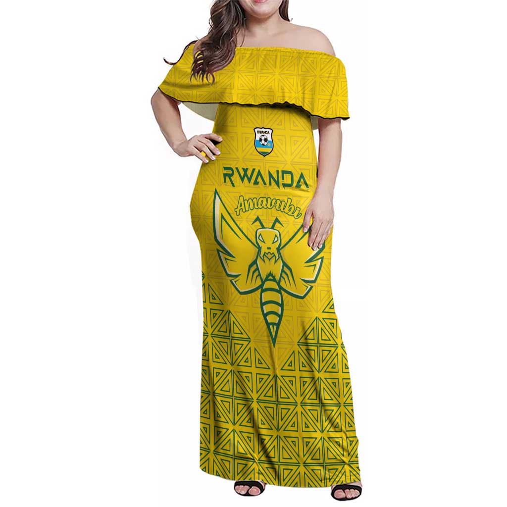 Custom Rwanda Football Family Matching Off Shoulder Maxi Dress and Hawaiian Shirt Amavubi Oyeee!