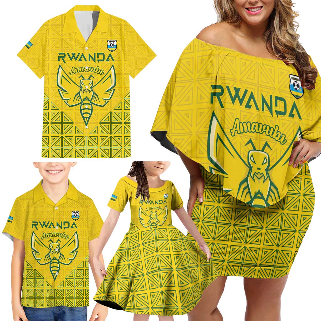 Custom Rwanda Football Family Matching Off Shoulder Short Dress and Hawaiian Shirt Amavubi Oyeee!