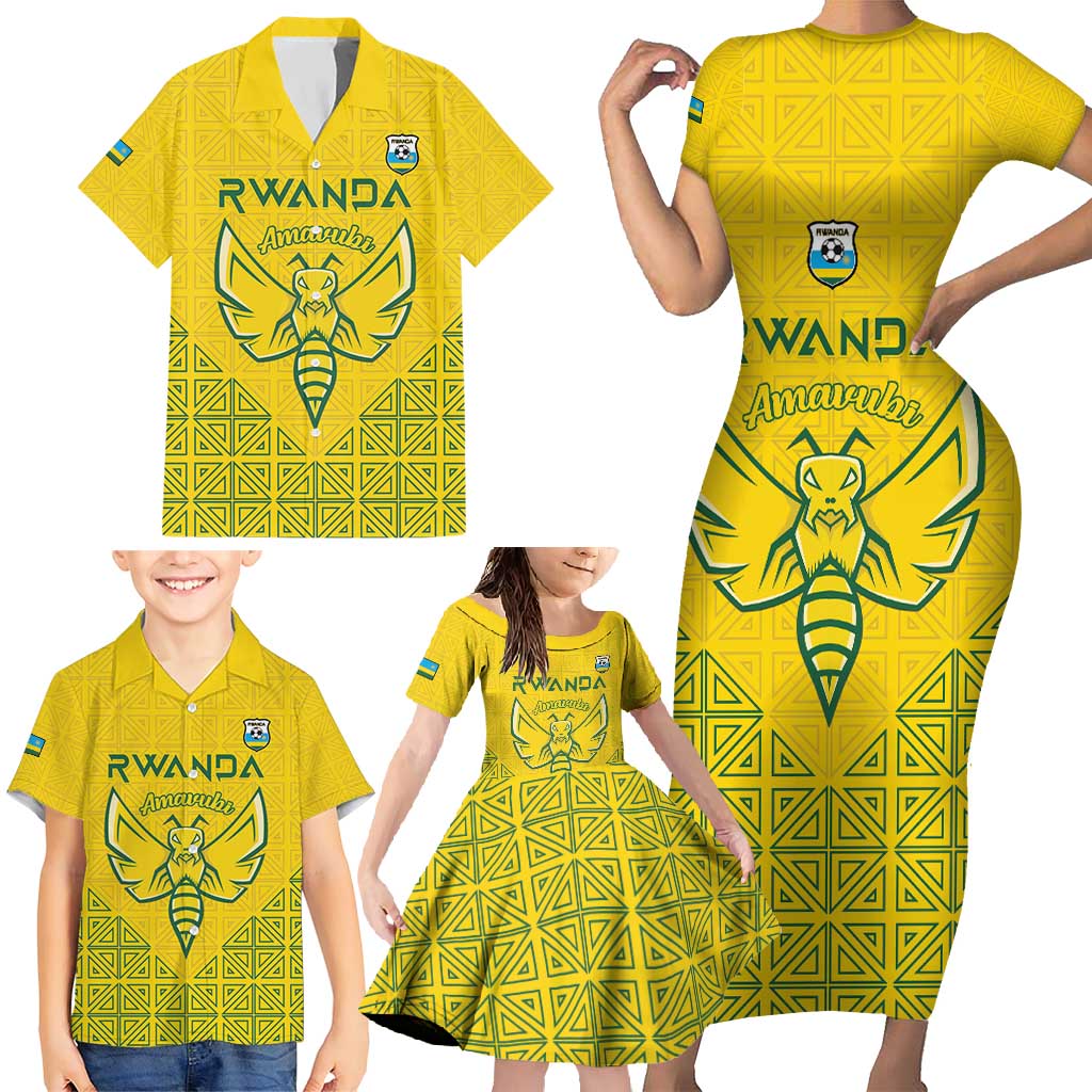 Custom Rwanda Football Family Matching Short Sleeve Bodycon Dress and Hawaiian Shirt Amavubi Oyeee!