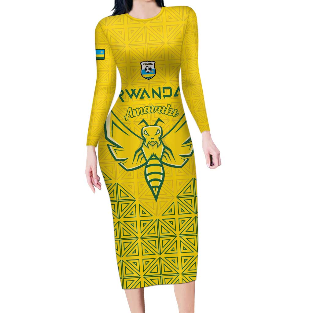 Custom Rwanda Football Long Sleeve Bodycon Dress Amavubi Oyeee!