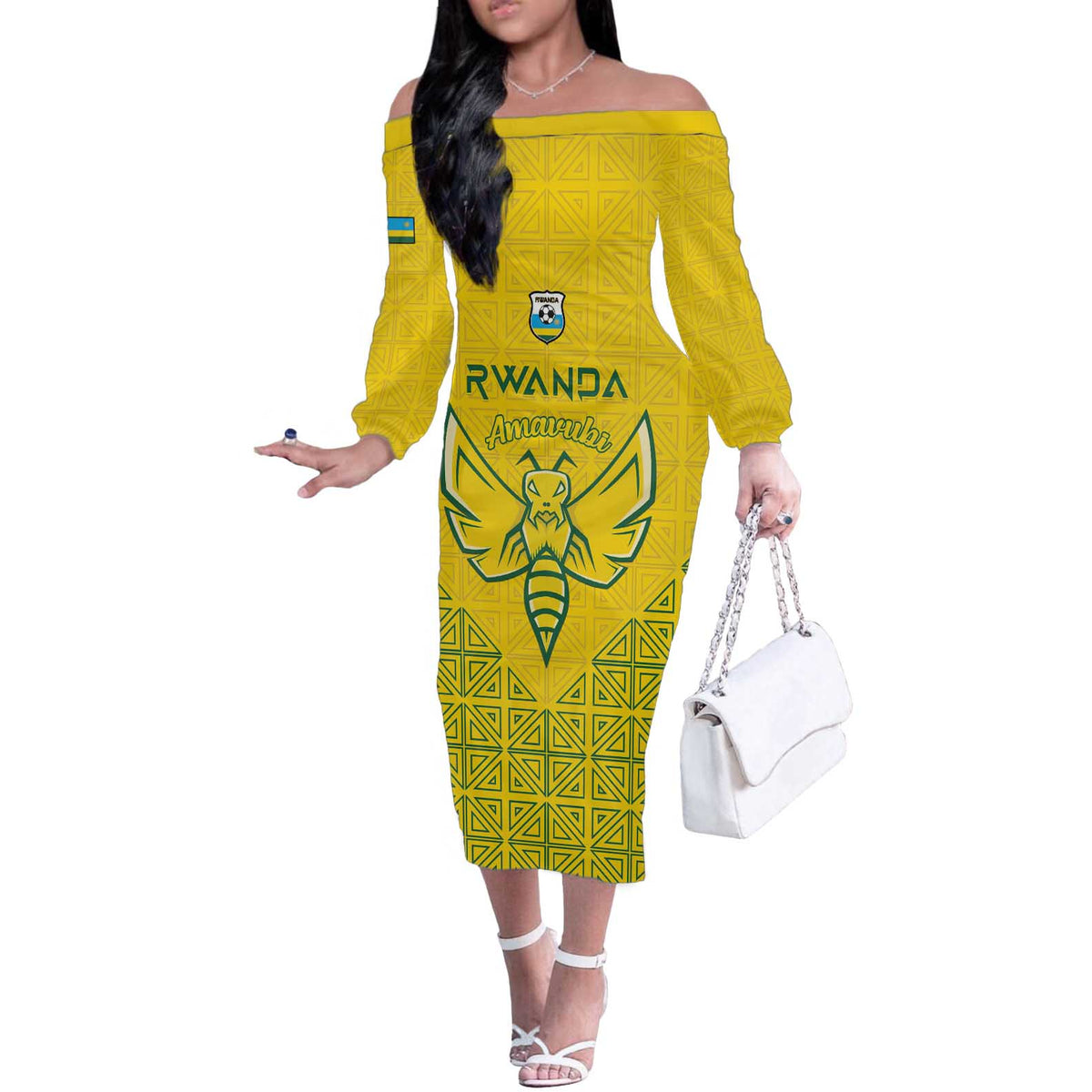 Custom Rwanda Football Off The Shoulder Long Sleeve Dress Amavubi Oyeee!
