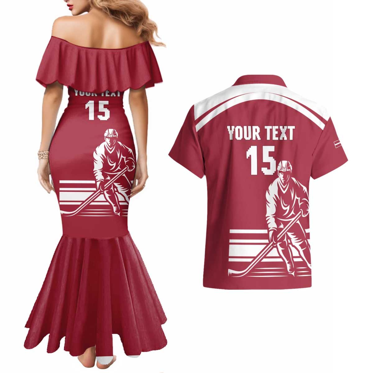 Custom Latvia Hockey Couples Matching Mermaid Dress and Hawaiian Shirt Latvija Latvija