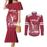 Custom Latvia Hockey Couples Matching Mermaid Dress and Long Sleeve Button Shirt Latvija Latvija