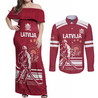 Custom Latvia Hockey Couples Matching Off Shoulder Maxi Dress and Long Sleeve Button Shirt Latvija Latvija