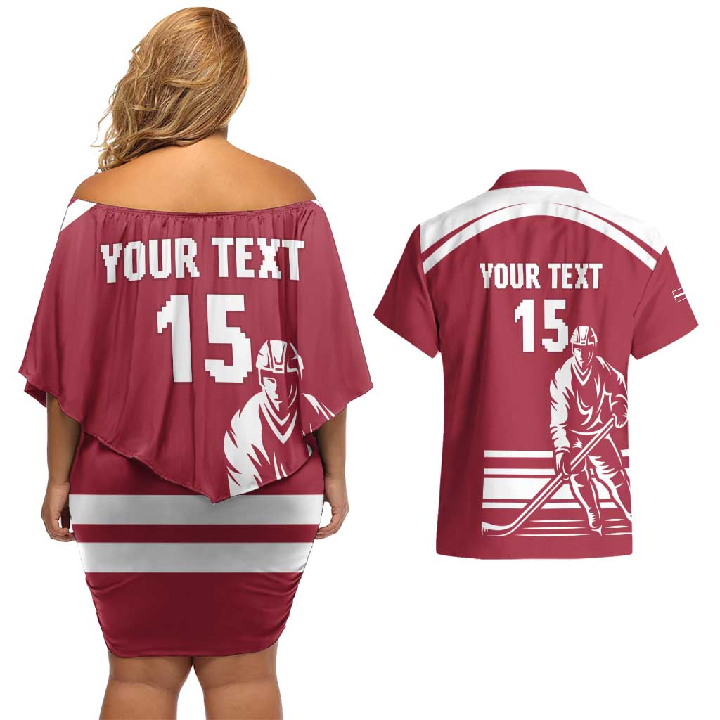 Custom Latvia Hockey Couples Matching Off Shoulder Short Dress and Hawaiian Shirt Latvija Latvija
