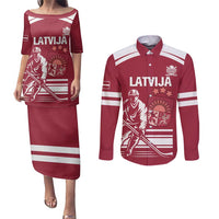 Custom Latvia Hockey Couples Matching Puletasi and Long Sleeve Button Shirt Latvija Latvija