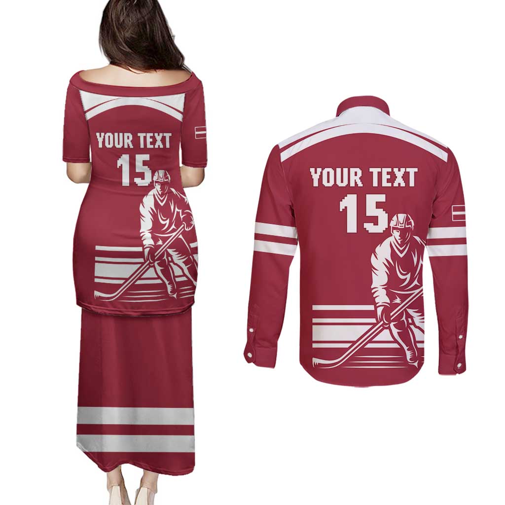 Custom Latvia Hockey Couples Matching Puletasi and Long Sleeve Button Shirt Latvija Latvija