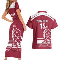 Custom Latvia Hockey Couples Matching Short Sleeve Bodycon Dress and Hawaiian Shirt Latvija Latvija
