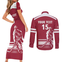 Custom Latvia Hockey Couples Matching Short Sleeve Bodycon Dress and Long Sleeve Button Shirt Latvija Latvija