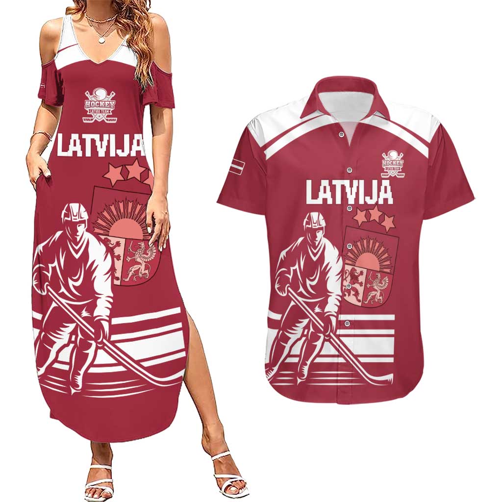 Custom Latvia Hockey Couples Matching Summer Maxi Dress and Hawaiian Shirt Latvija Latvija