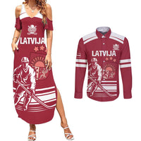 Custom Latvia Hockey Couples Matching Summer Maxi Dress and Long Sleeve Button Shirt Latvija Latvija