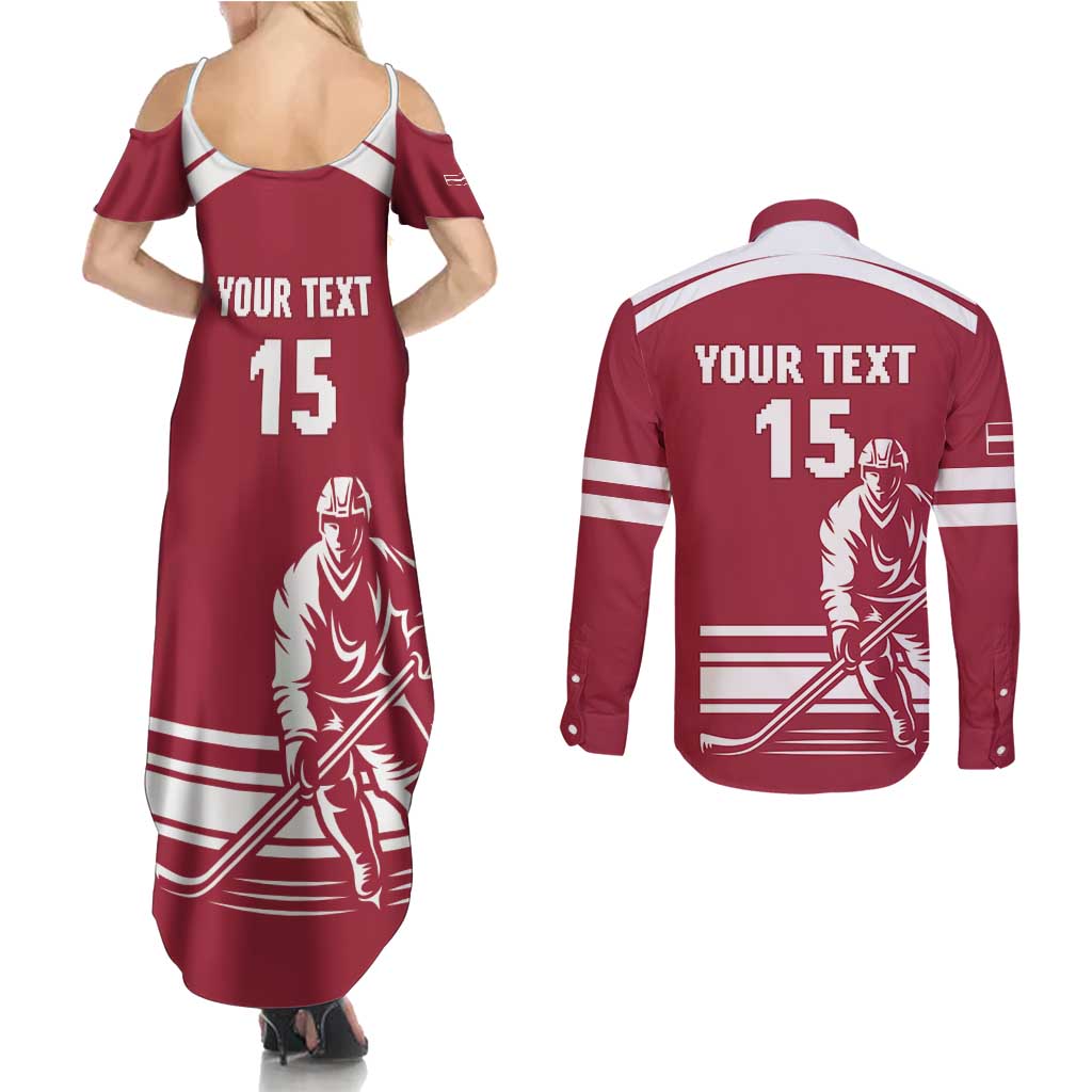 Custom Latvia Hockey Couples Matching Summer Maxi Dress and Long Sleeve Button Shirt Latvija Latvija