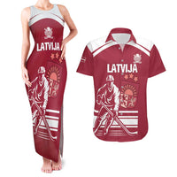 Custom Latvia Hockey Couples Matching Tank Maxi Dress and Hawaiian Shirt Latvija Latvija