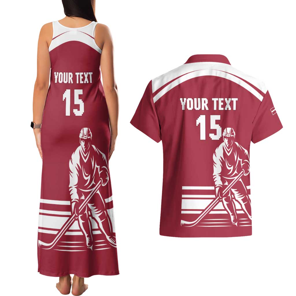 Custom Latvia Hockey Couples Matching Tank Maxi Dress and Hawaiian Shirt Latvija Latvija