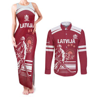 Custom Latvia Hockey Couples Matching Tank Maxi Dress and Long Sleeve Button Shirt Latvija Latvija