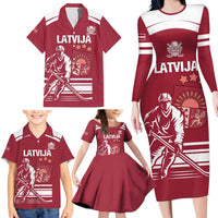 Custom Latvia Hockey Family Matching Long Sleeve Bodycon Dress and Hawaiian Shirt Latvija Latvija
