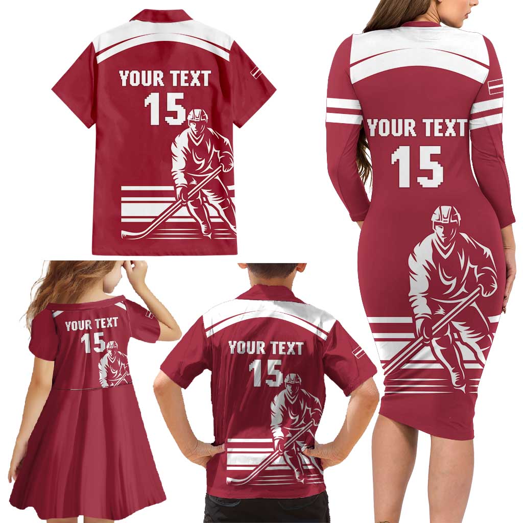 Custom Latvia Hockey Family Matching Long Sleeve Bodycon Dress and Hawaiian Shirt Latvija Latvija