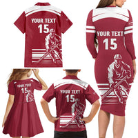 Custom Latvia Hockey Family Matching Long Sleeve Bodycon Dress and Hawaiian Shirt Latvija Latvija