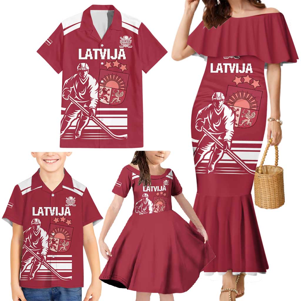 Custom Latvia Hockey Family Matching Mermaid Dress and Hawaiian Shirt Latvija Latvija
