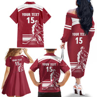 Custom Latvia Hockey Family Matching Off The Shoulder Long Sleeve Dress and Hawaiian Shirt Latvija Latvija