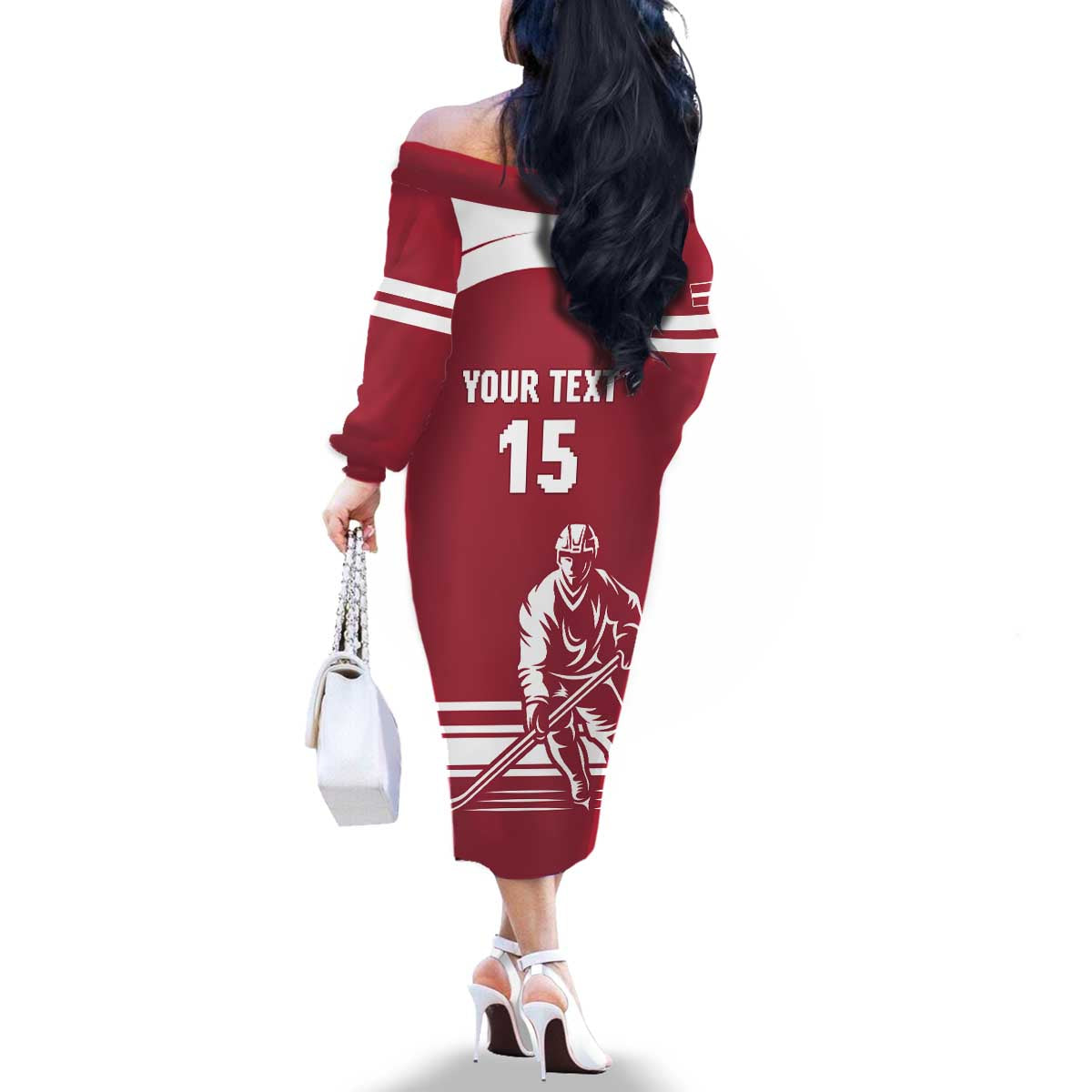 Custom Latvia Hockey Family Matching Off The Shoulder Long Sleeve Dress and Hawaiian Shirt Latvija Latvija