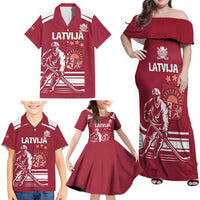 Custom Latvia Hockey Family Matching Off Shoulder Maxi Dress and Hawaiian Shirt Latvija Latvija