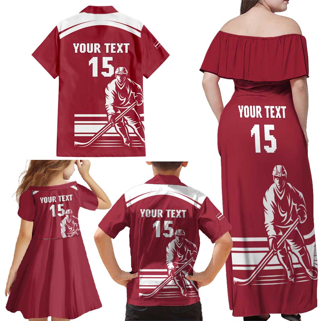 Custom Latvia Hockey Family Matching Off Shoulder Maxi Dress and Hawaiian Shirt Latvija Latvija