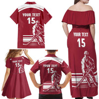 Custom Latvia Hockey Family Matching Off Shoulder Maxi Dress and Hawaiian Shirt Latvija Latvija
