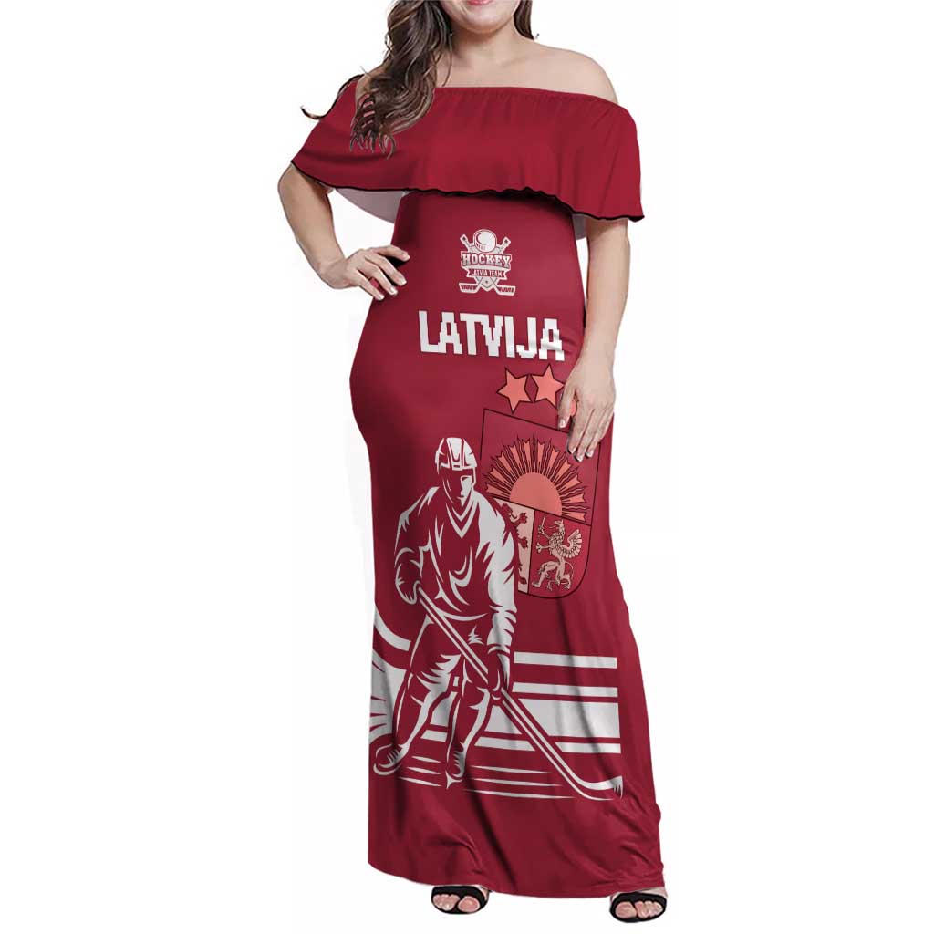 Custom Latvia Hockey Family Matching Off Shoulder Maxi Dress and Hawaiian Shirt Latvija Latvija
