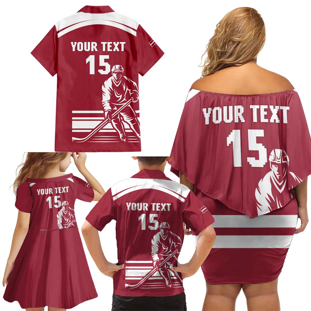 Custom Latvia Hockey Family Matching Off Shoulder Short Dress and Hawaiian Shirt Latvija Latvija